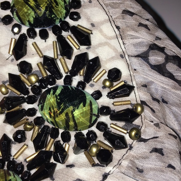 Caché Jeweled Blue Peplum Blouse, Medium - Picture 8 of 11